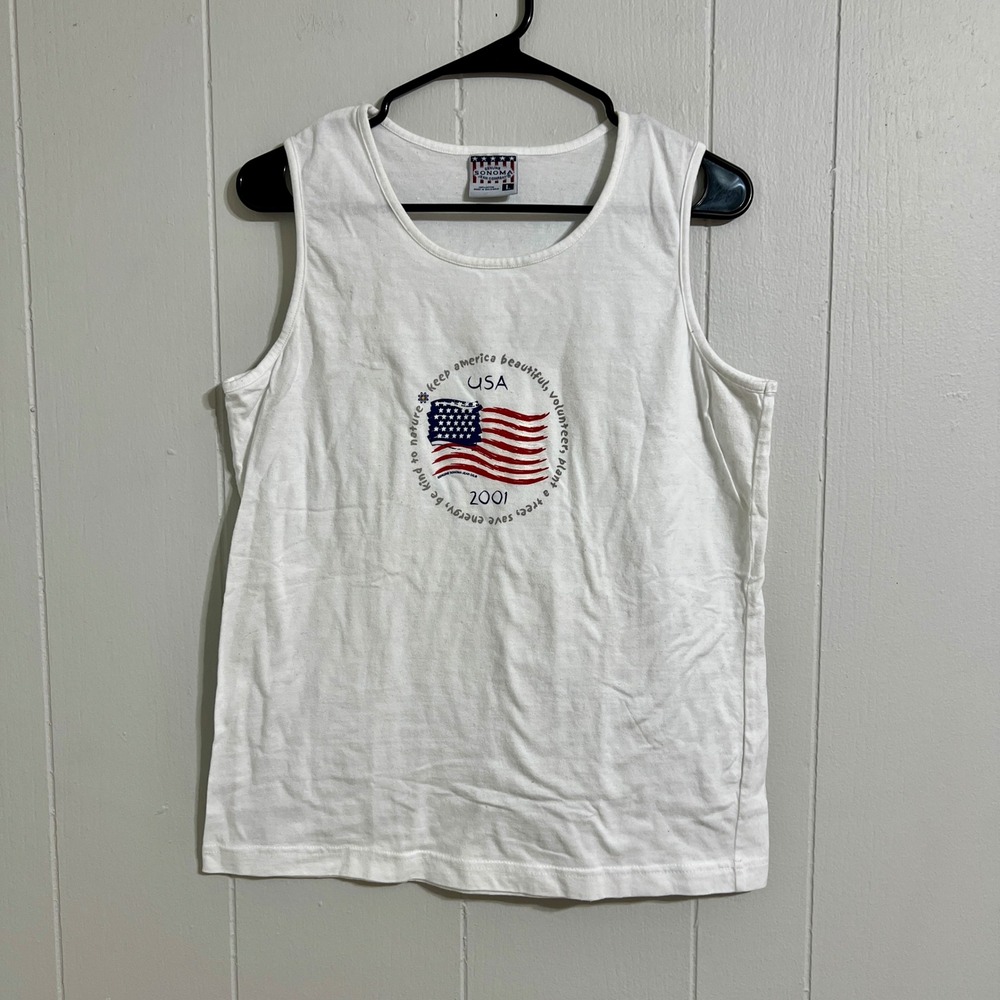 Sonoma Jean Co‎ USA Flag Tank Y2K Vintage 2001 Patriotic Sleeveless Shirt Size L